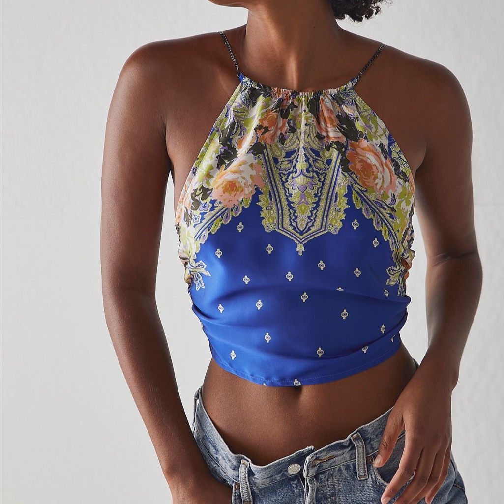 Free People Blue And Floral Tank Top